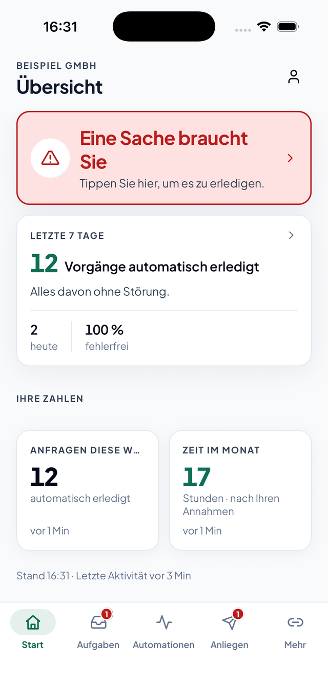 Die Übersicht im Kundenportal mit dem Stand der letzten sieben Tage.